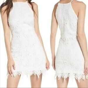 Elizabeth Crosby Ana Lace Halter Mini Dress in White - Size Large